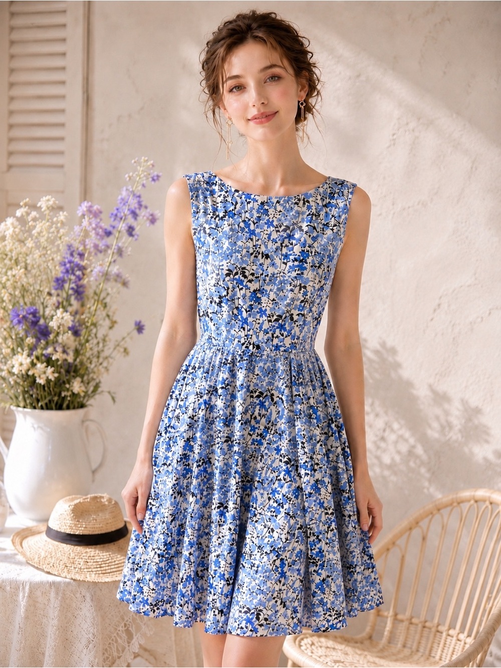 Tommy Hilfiger Blue Floral Sleeveless Fit-and-Flare Dress